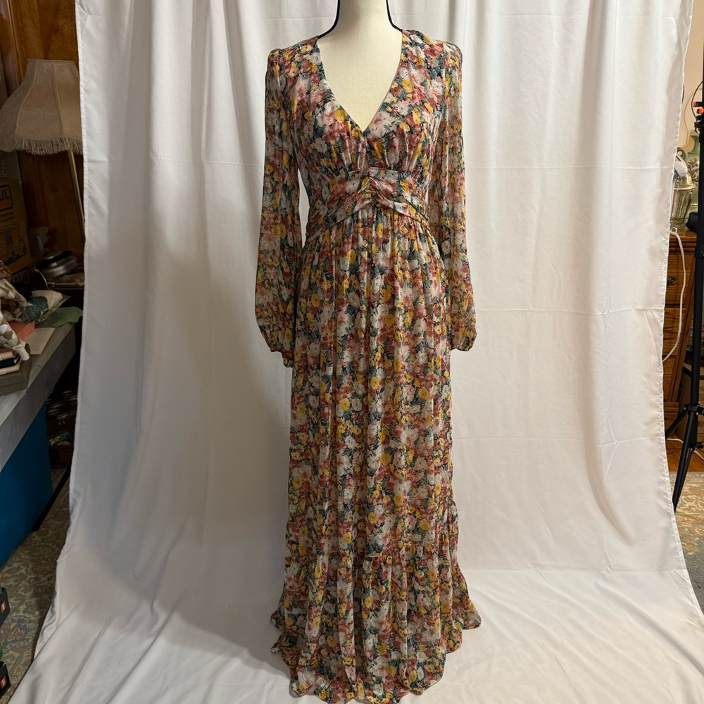 Lush Open Tie Back Floral Flowy Maxi Dress - Size Large